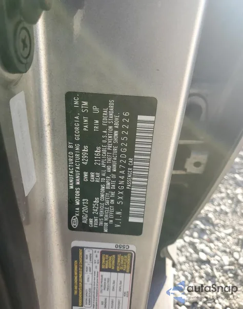 2013 Kia Optima Ex z USA, uszkodzony, nr VIN 5XXGN4A72DG252226